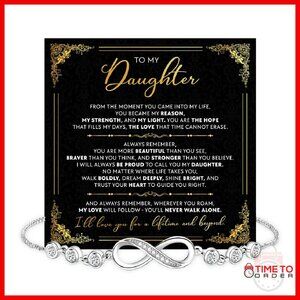 Gold Tone Link Bracelet with Cubic Zirconia Charm for Daughter Gift